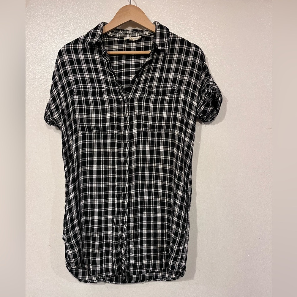 beachlunchlounge Black and White Checkered Button Down Tunic Dress